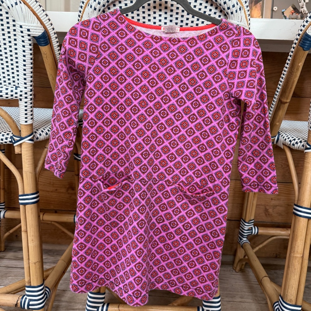 Crewcuts Girls Dress Size 12 | Pink Geometric Print | Long Sleeve Cotton